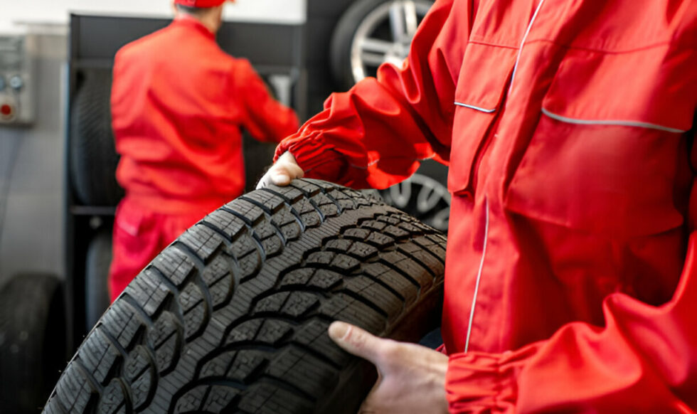 Carrying new tires at the service